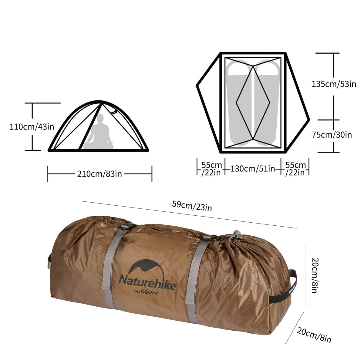 Naturehike Canyon 2 Person Pop Up Tent Portable Outdoor Camping Tent (Dark Brown