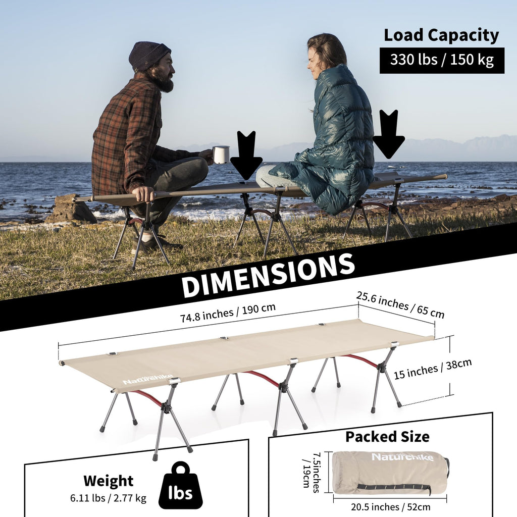 Naturehike ArmyWild Folding Camping Cot, Height Adjustable Ultralight Backpackin, view 4