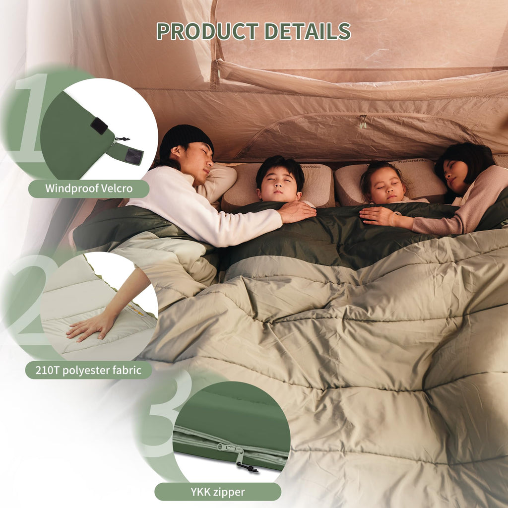 Naturehike Double Sleeping Bag for Adults, Patchwork Sleeping Bag for 1-4 Person, view 4