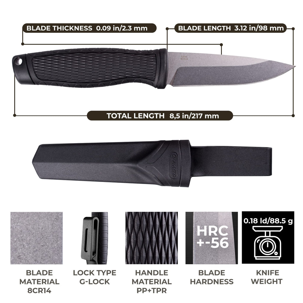 Ganzo G806-BK Fixed Blade Knife 8CR14 Stainless, view 2