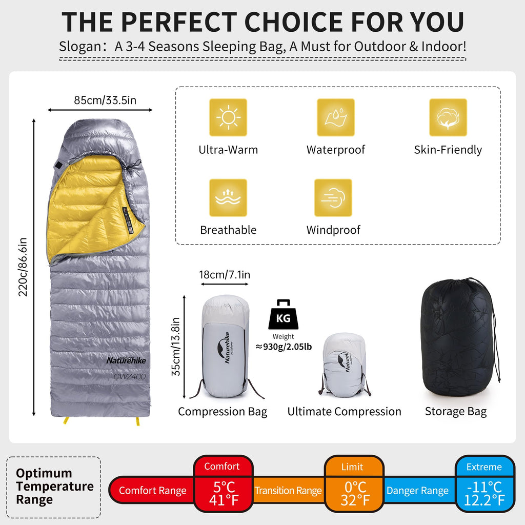Naturehike Ultralight Duck Down Cold Weather Sleeping Bag, 750FP Compact Sleepin, view 2