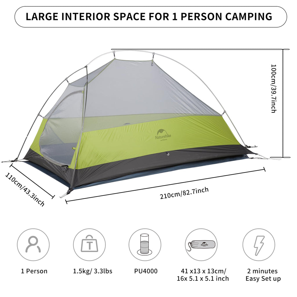 Naturehike Cloud-Up 1 Person Tent Lightweight Backpacking Tent for One Man, Wate, view 2