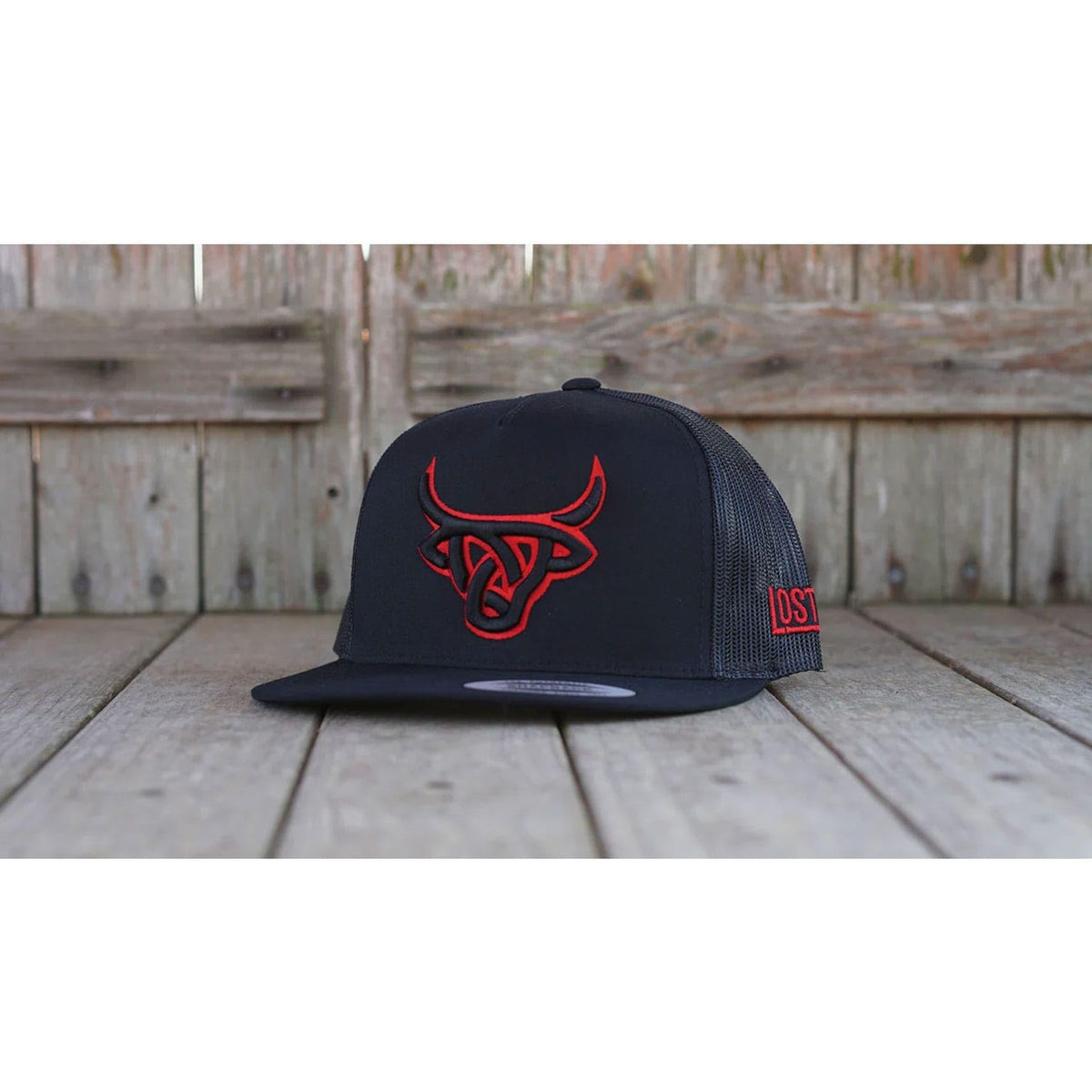 Lost Calf 3D Stitch Black Red Logo - Hats Cap