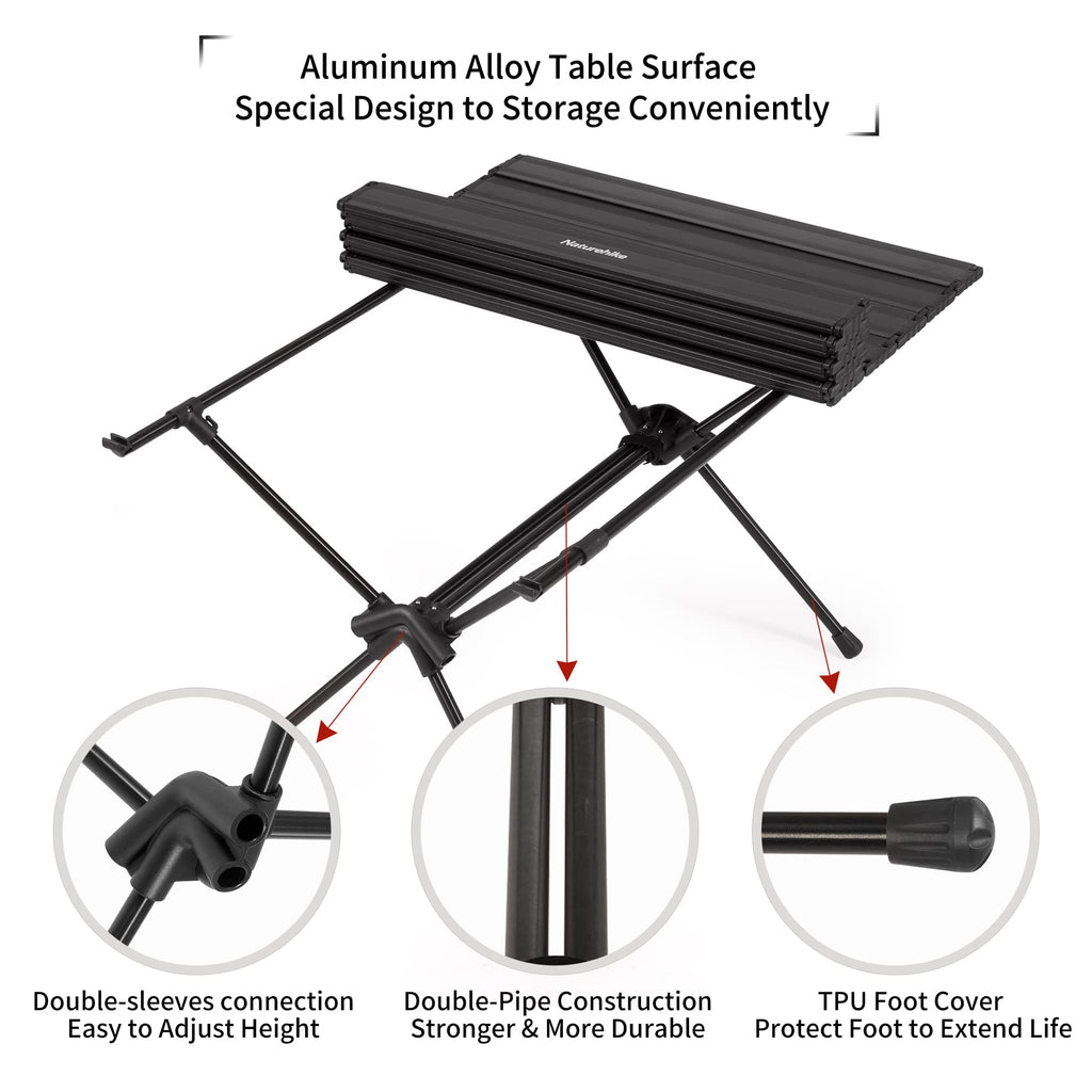 Naturehike FT11 Height Adjustable Camping Table, Ultralight Aluminum Roll Up Tab, view 5