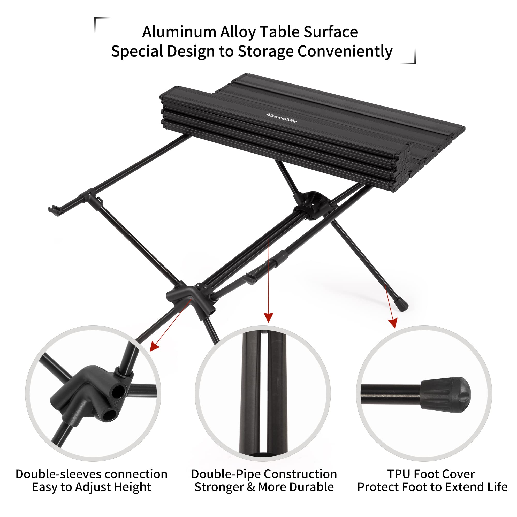 Naturehike FT11 Height Adjustable Camping Table, Ultralight Aluminum Roll Up Tab