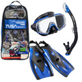 TUSA Sport Adult Visio Tri-Ex Mask, Dry Snorkel, and Fins Travel Set, Black/Meta