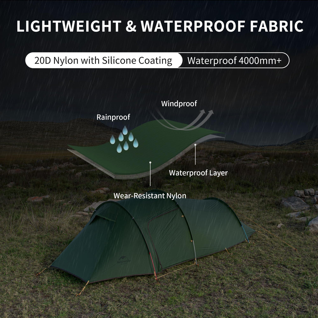 Naturehike Opalus Tunnel Backpacking Tent for 2-3 Person, 2 Person 3 Person Back, view 3