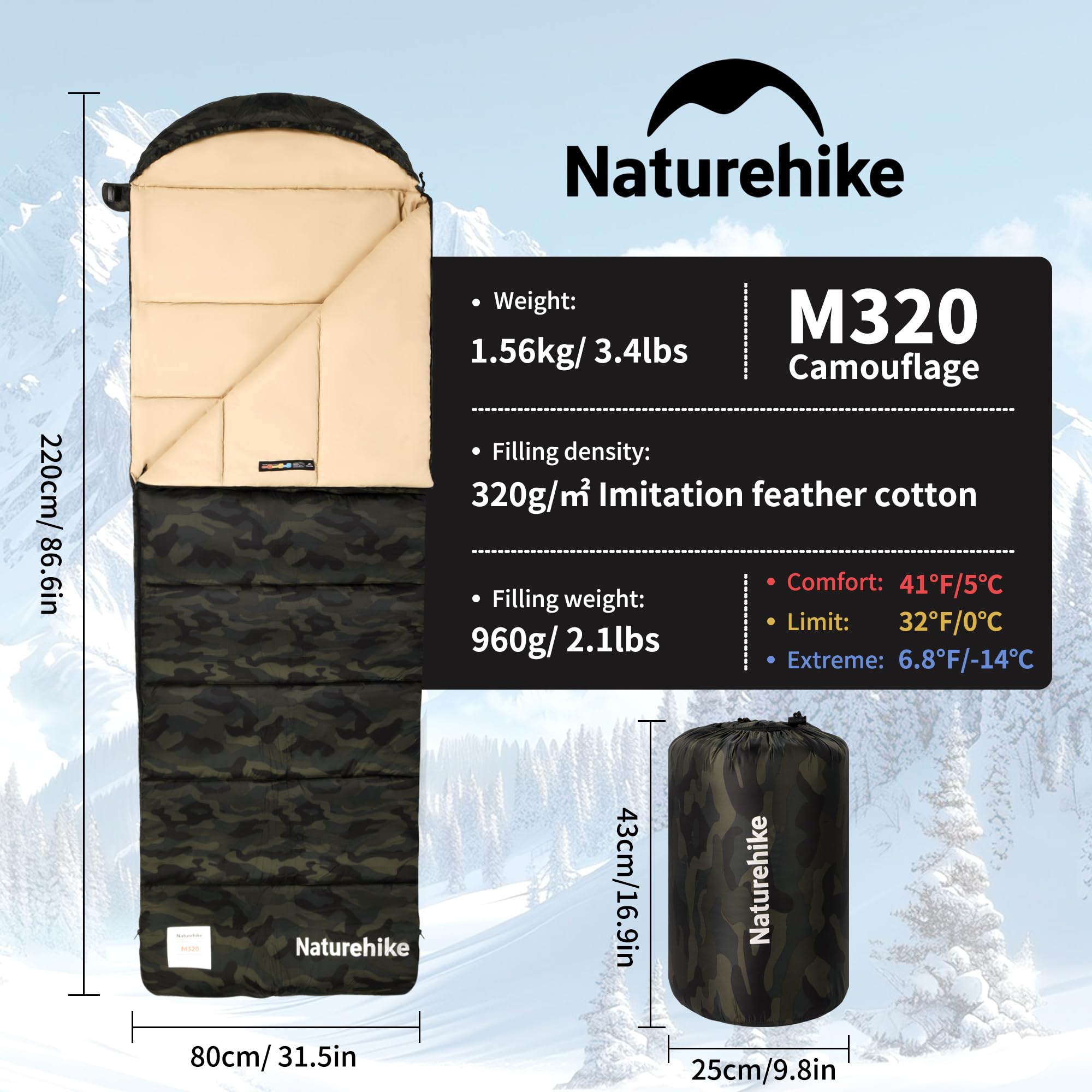 Naturehike 0 Degree Sleeping Bag for Adults, Cold Weather Lightweight Sleeping B