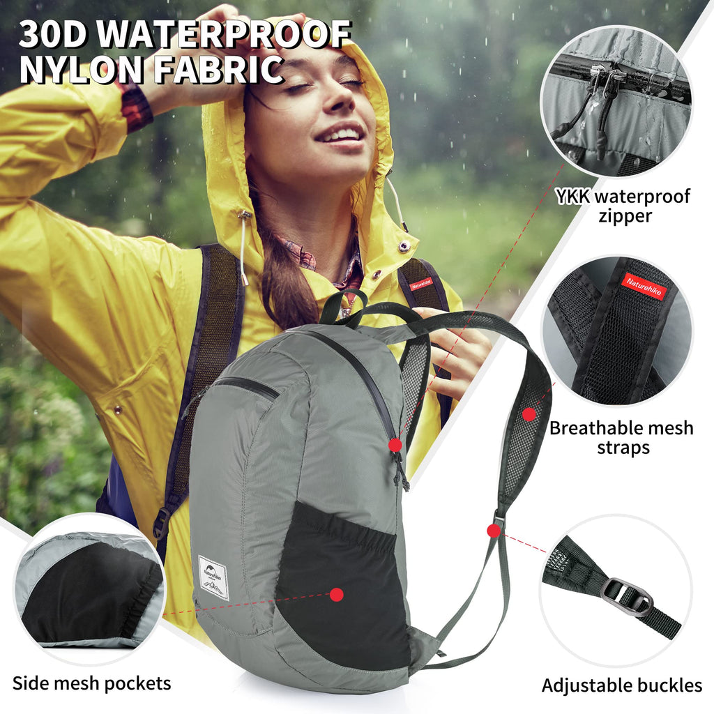 Naturehike 18L Hiking Daypack, Waterproof Travel Backpack, Lightweight Packable, view 4