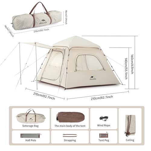 Naturehike Ango 3 Person 4 Person Pop Up Tent, Waterproof UPF 50+ Easy Set up Au