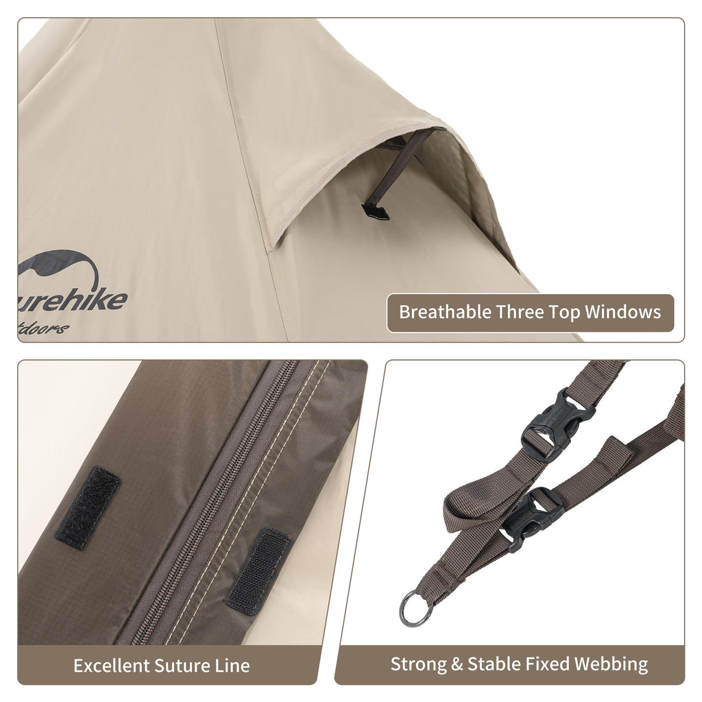 Naturehike Ranch 4 Person Teepee Tent, 4 Season Tent with Snow Skirt, Waterproof, view 8