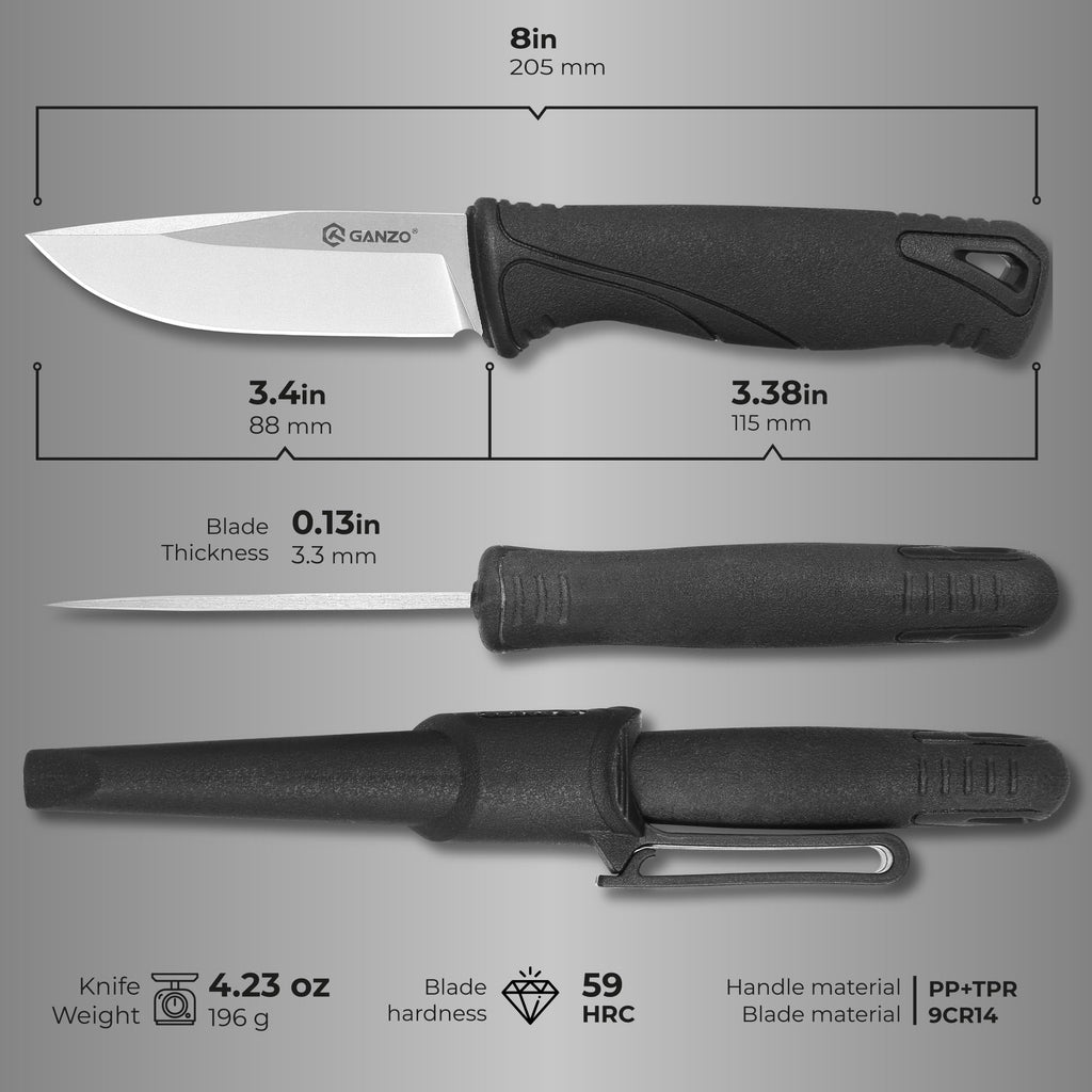 Ganzo G807-BK Fixed Blade Knife 9CR14 Stainless, view 3