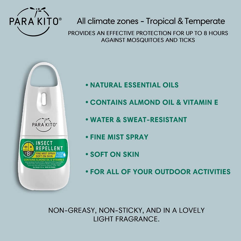 PARAKITO Mosquito, Ticks & Insect Spray- DEET Free, Citronella Essential Oil