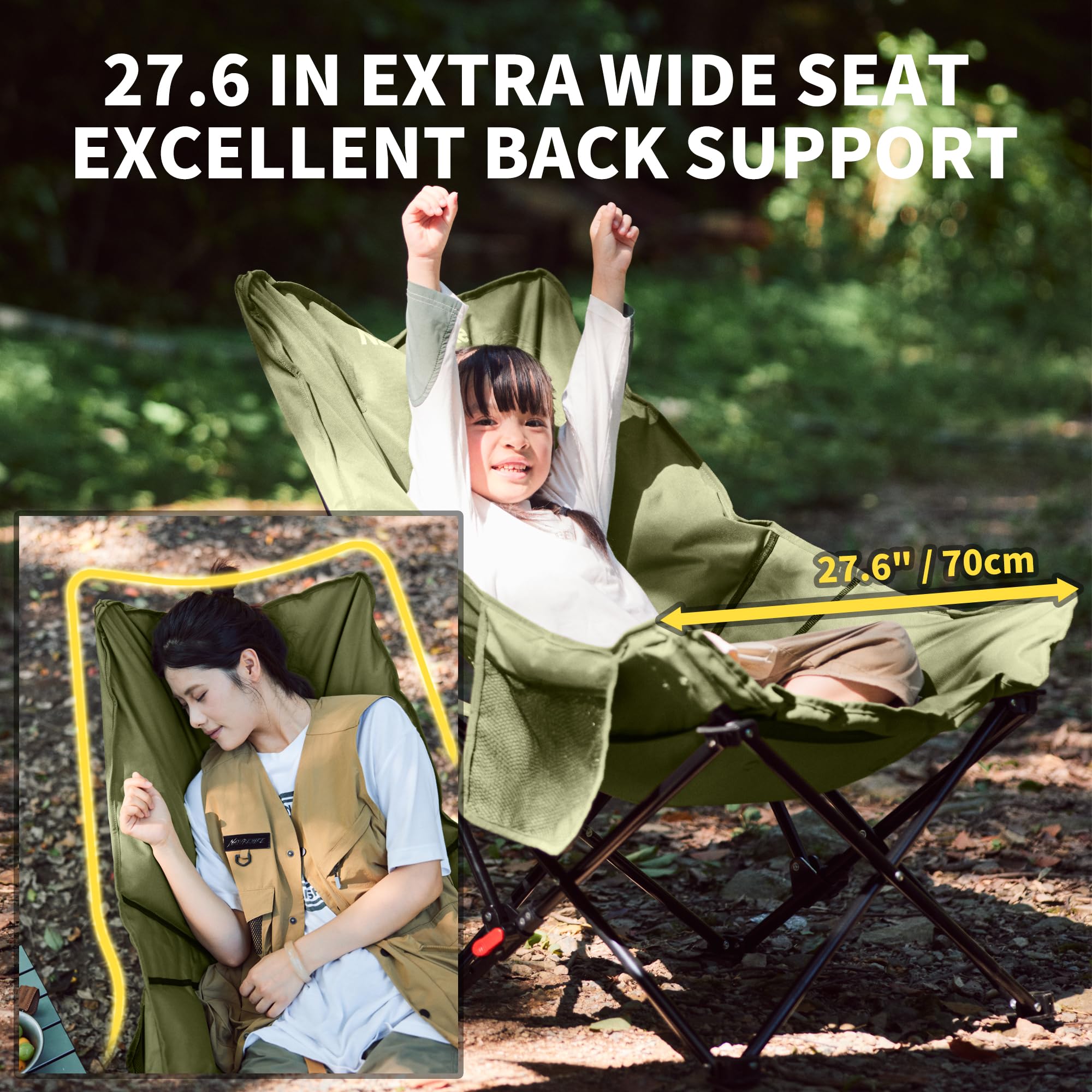 Naturehike Seastar Padded Camping Chair, Oversized 2-Position Adjustable Folding