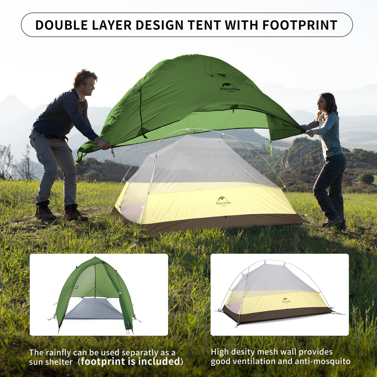 Naturehike Cloud-Up 1 Person Tent Lightweight Backpacking Tent for One Man, Wate
