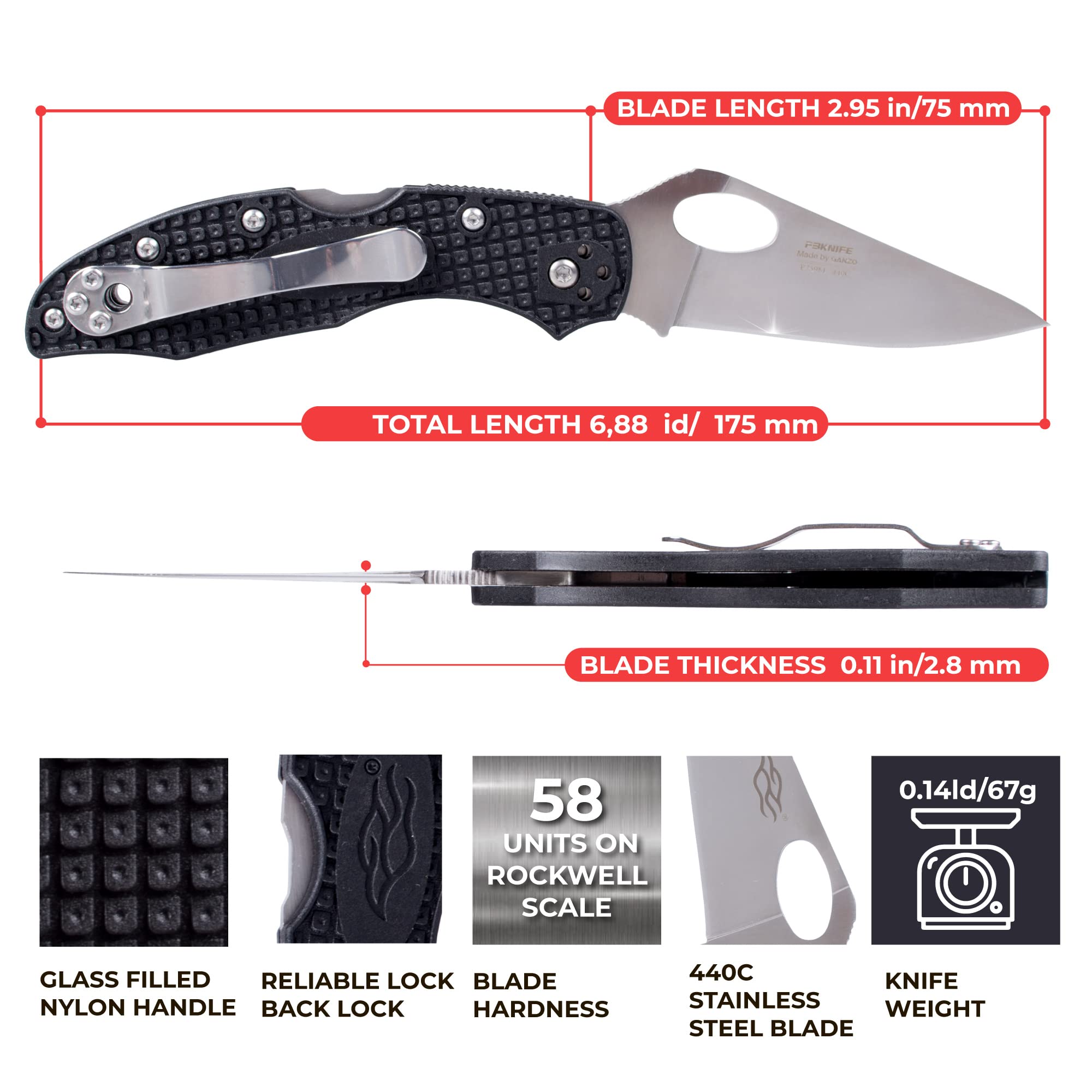 GANZO Firebird F759M Pocket Folding Knife 440C