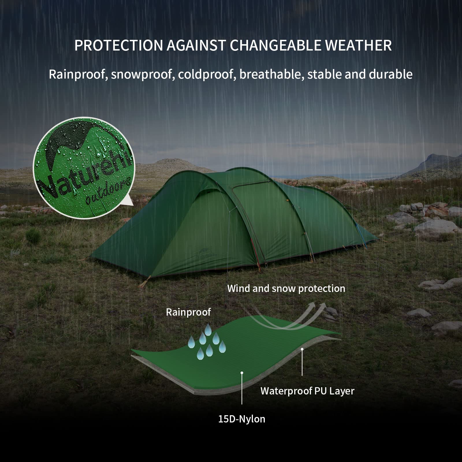 Naturehike Opalus Backpacking Tent 2-4 Person Lightweight Waterproof Camping Ten