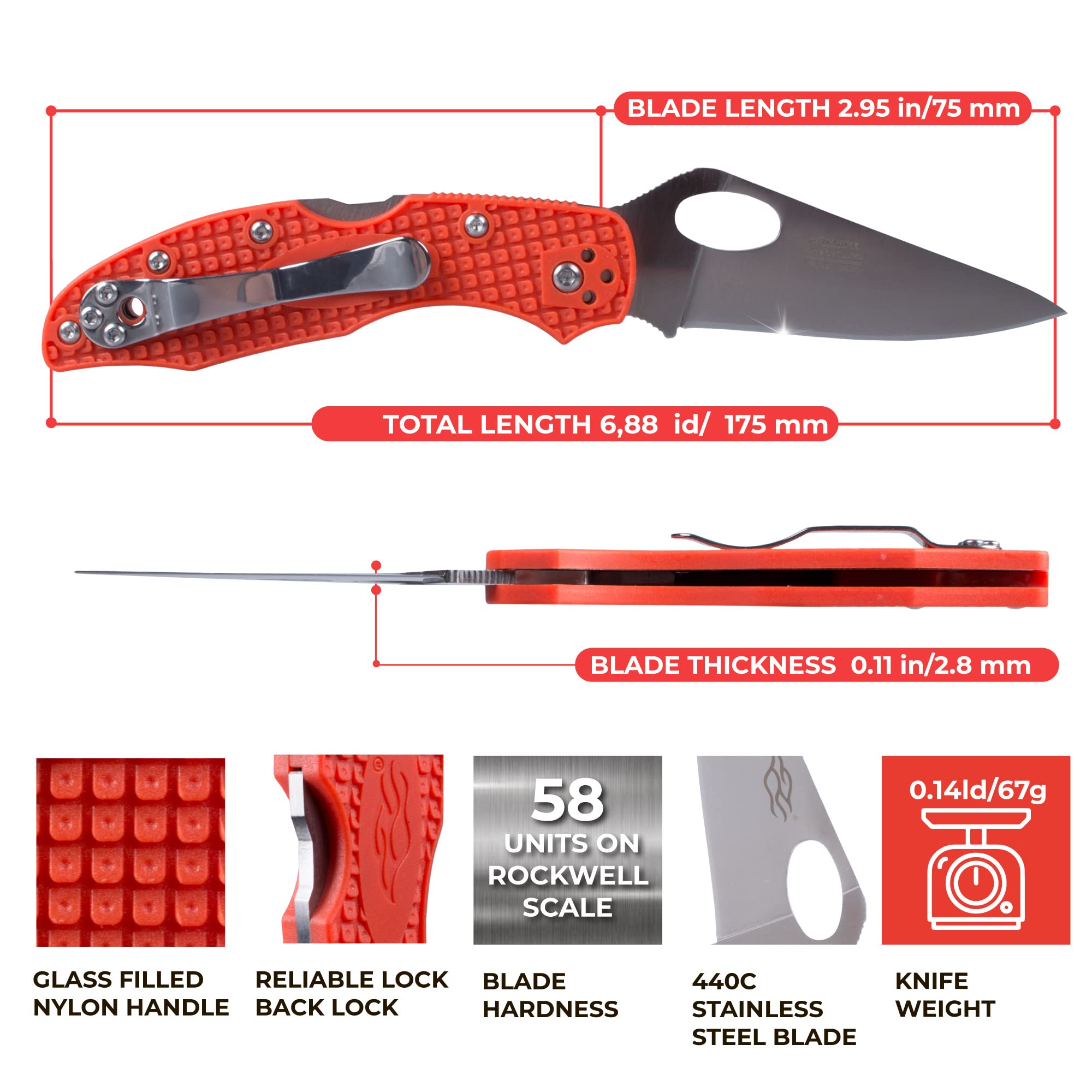 Firebird GANZO F759MS-OR Serrated Blade Pocket Folding Knife 440C