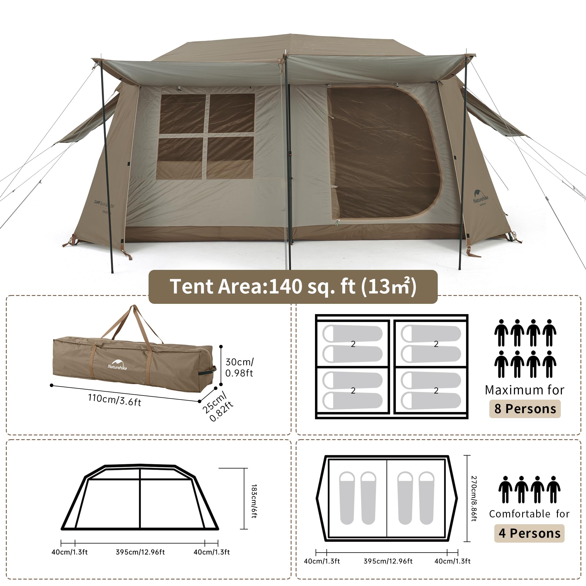 Naturehike Village Camping Tent,4/6/8 Person Tents for Camping, 60S Easy Setup I