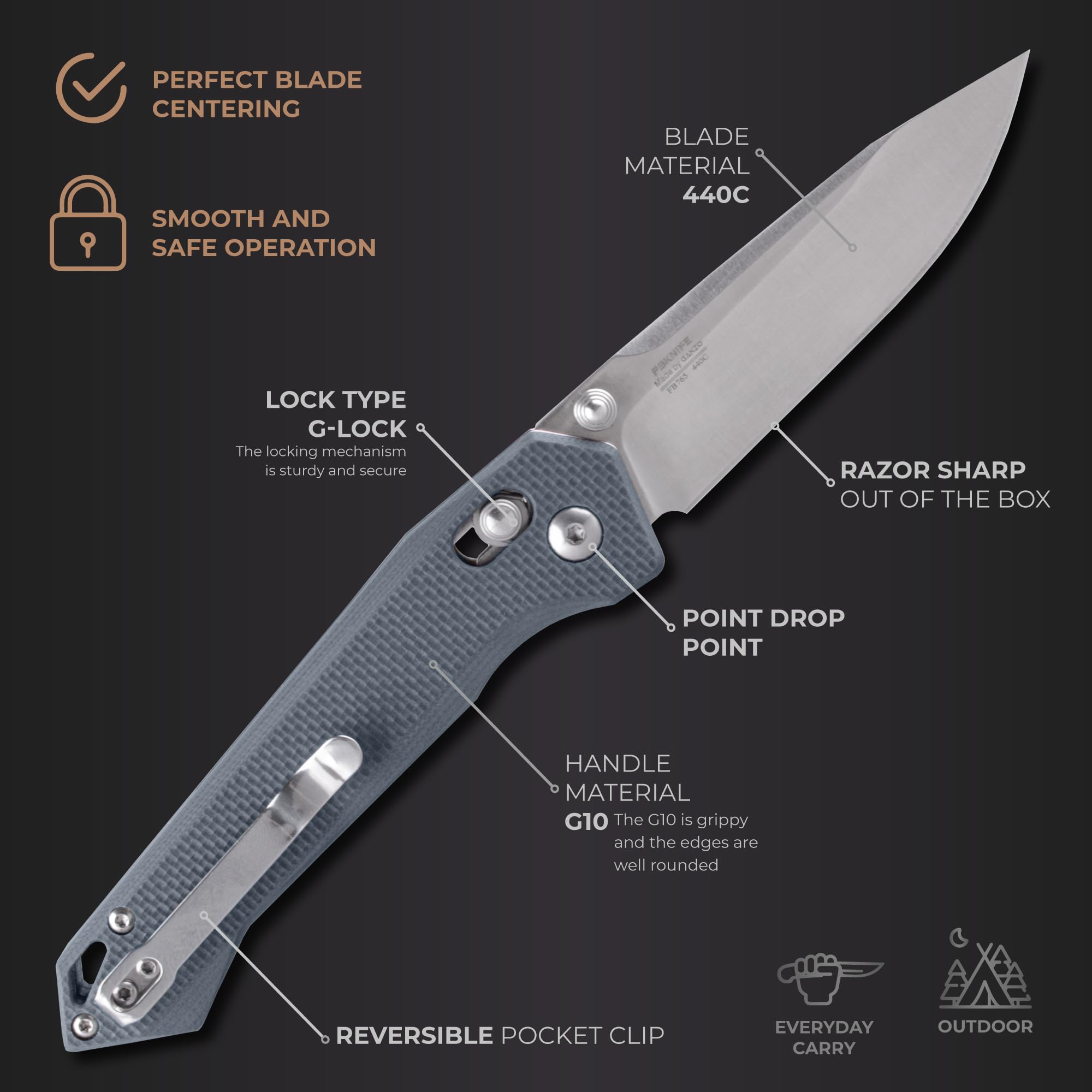 Firebird Ganzo FB7651-GY Pocket Folding Knife 440C