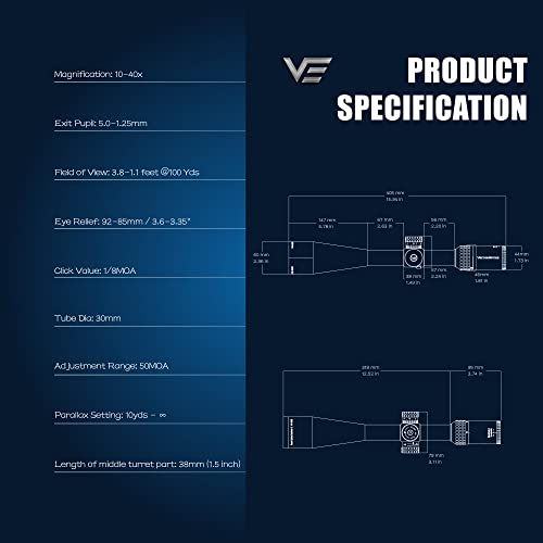Vector Optics Sentinel X 10-40x50 SFP Center Dot 1/8MOA Rifle Scope Designed, view 7