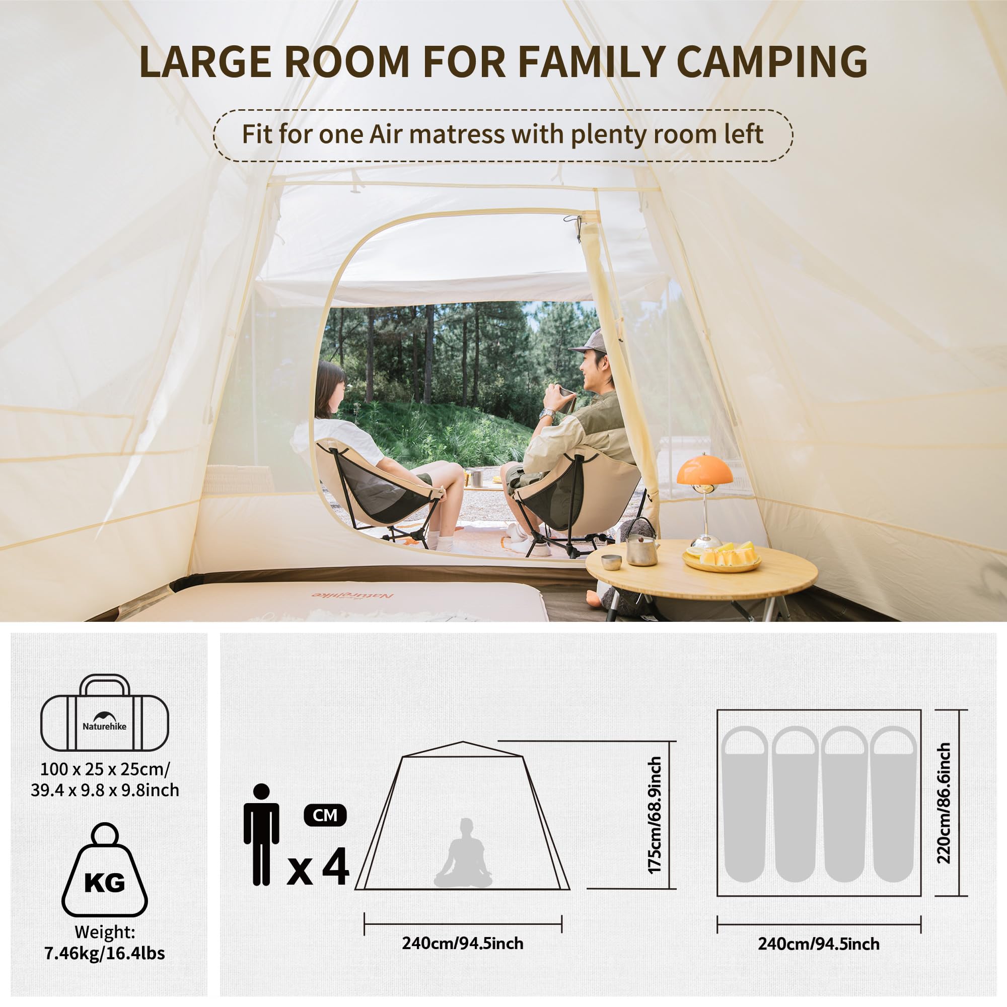 Naturehike Ango 3 Person 4 Person Pop Up Tent, Waterproof UPF 50+ Easy Set up Au