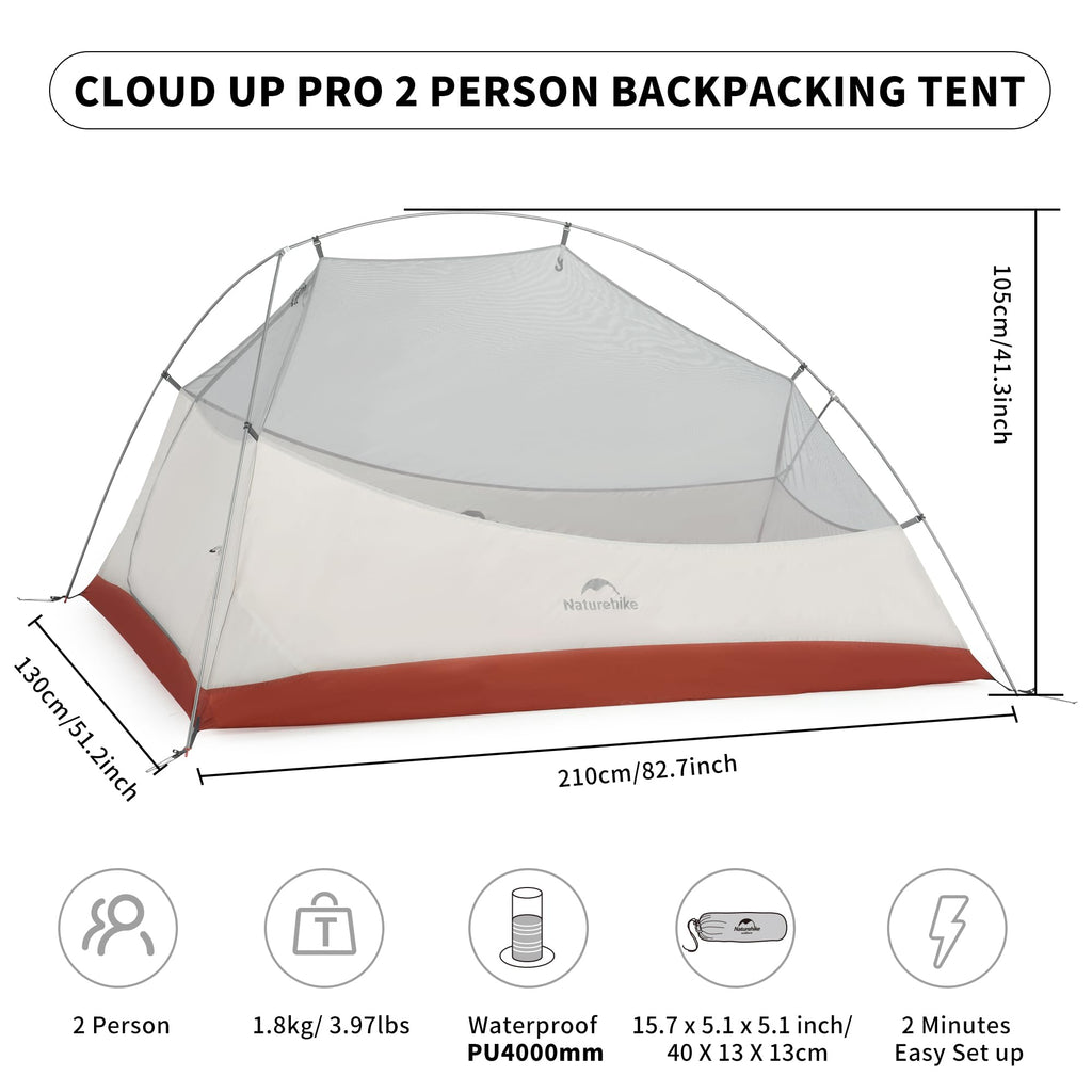 Naturehike Cloud up Pro 2 Person Tent, Double Layer Waterproof Two Person Tent,U, view 2