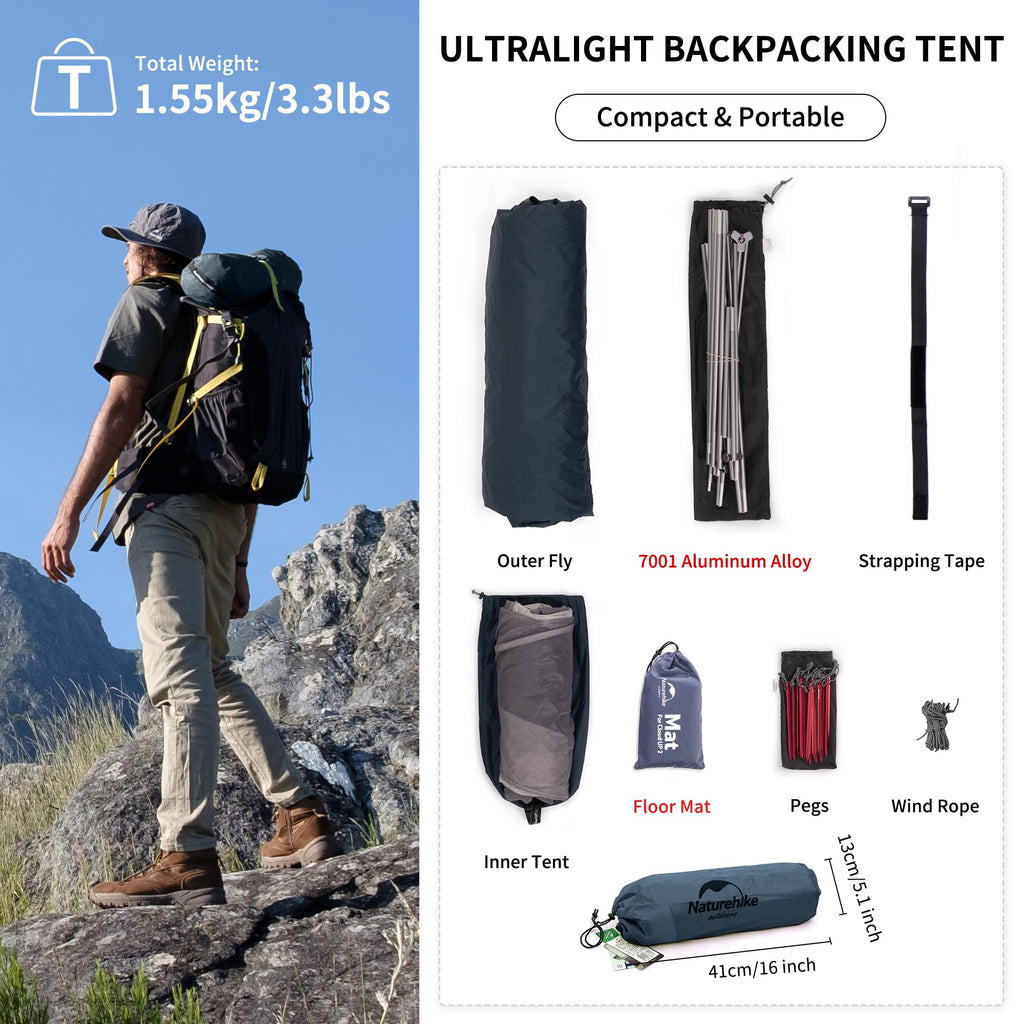 Naturehike Cloud-Up 1 Person Lightweight Backpacking Tent with Footprint - Dome, view 6