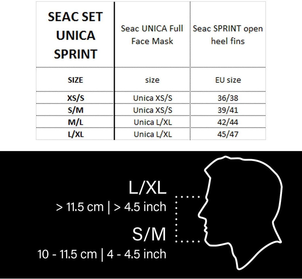 Set Unica Sprint, Snorkeling Set for Adults and Kids +10 with Full Face Snorkeli