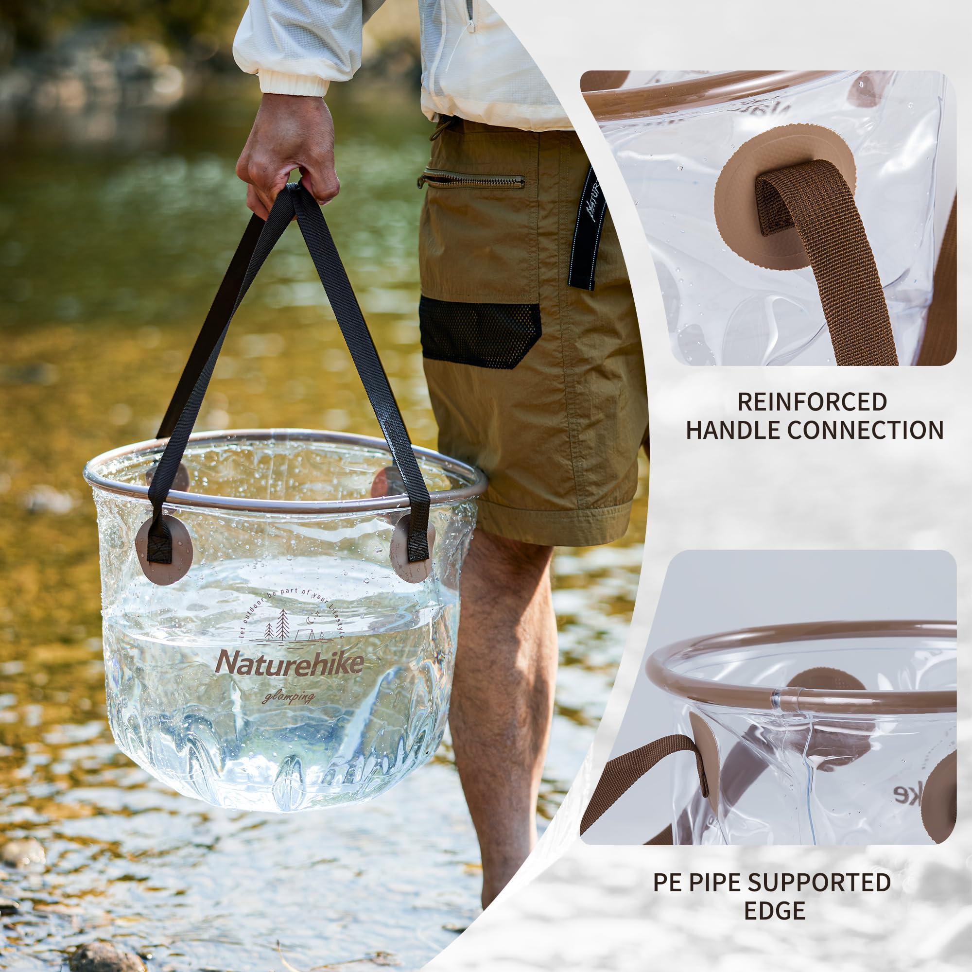 Naturehike Collapsible Bucket, Folding Bucket Wash Basin with Handle, Portable W