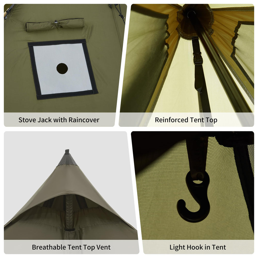 Naturehike Ranch Fire Teepee Tent with Mesh Inner Tent, 4 Season Hot Tent with S, view 7