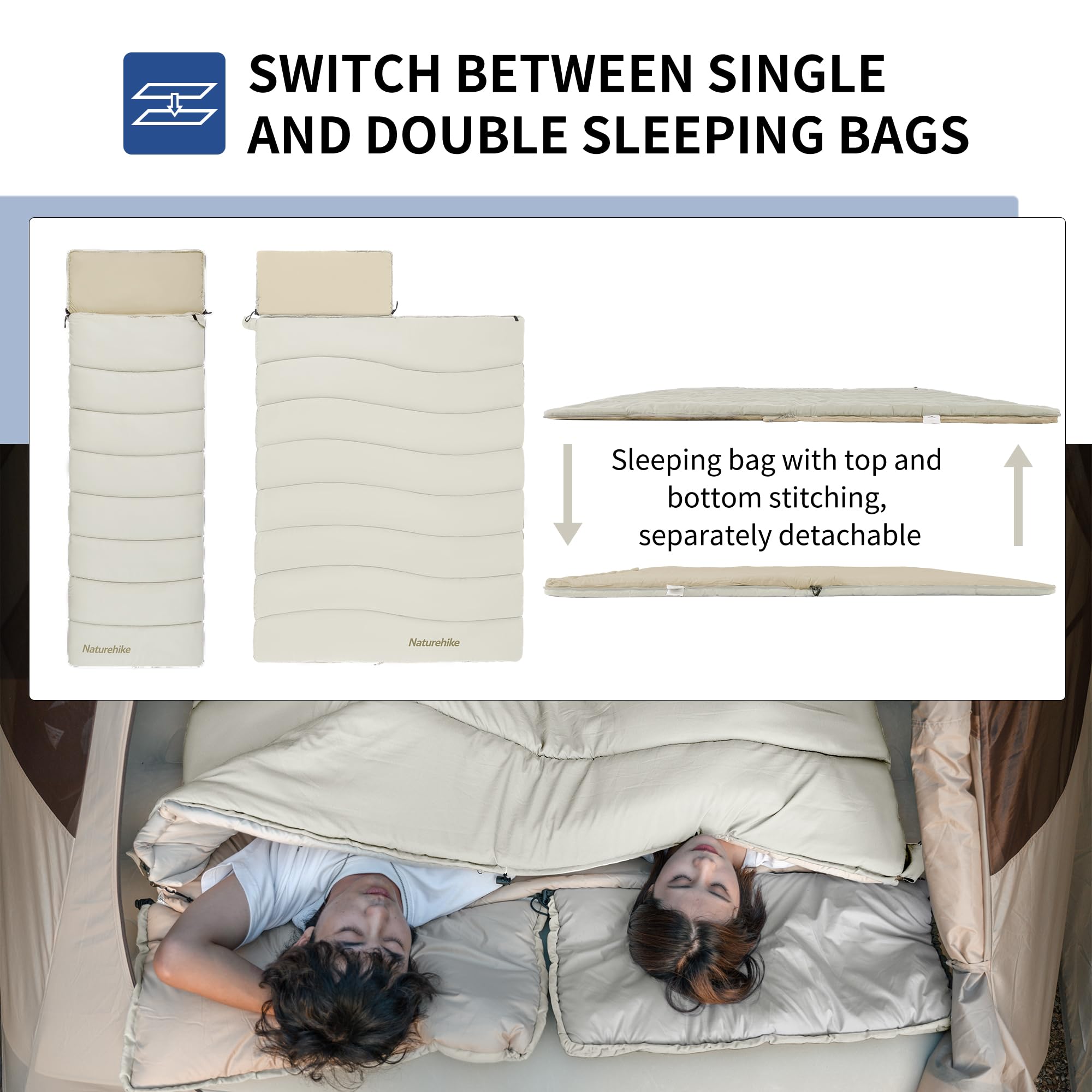 Naturehike Camping Sleeping Bag，Spliceable Double Sleeping Bag for Adults&Kids,