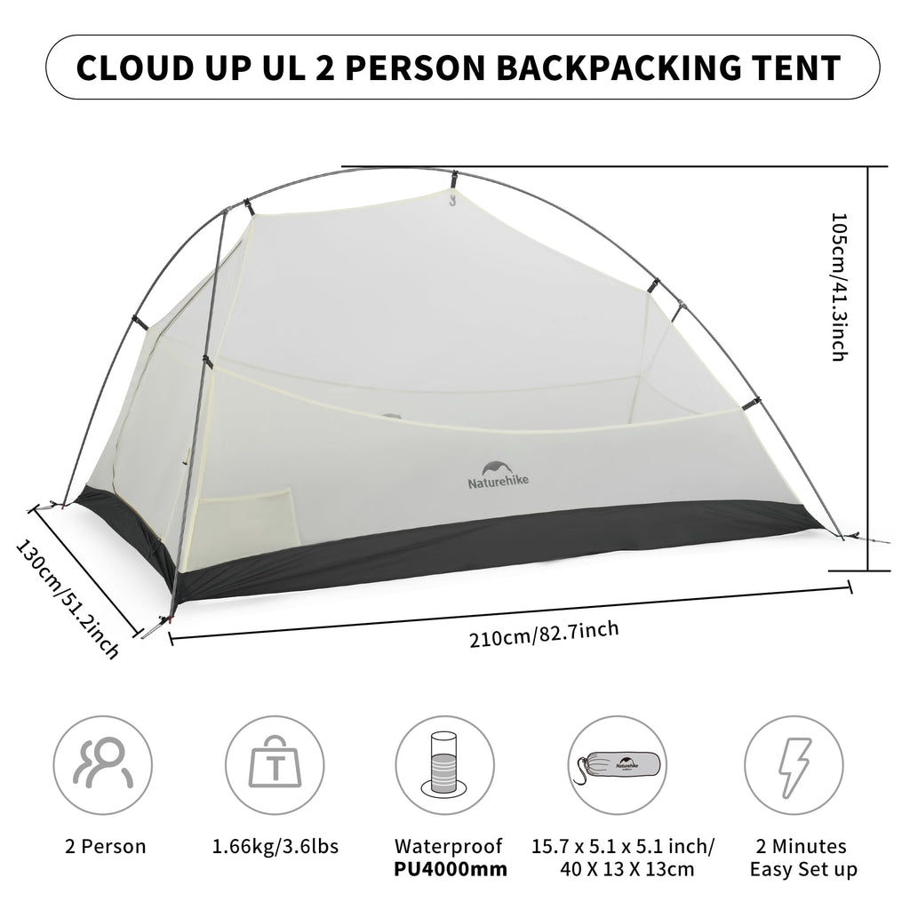 Naturehike Cloud UP UL 2 Person Backpacking Tent, Double Layer Two Person Tent w, view 2