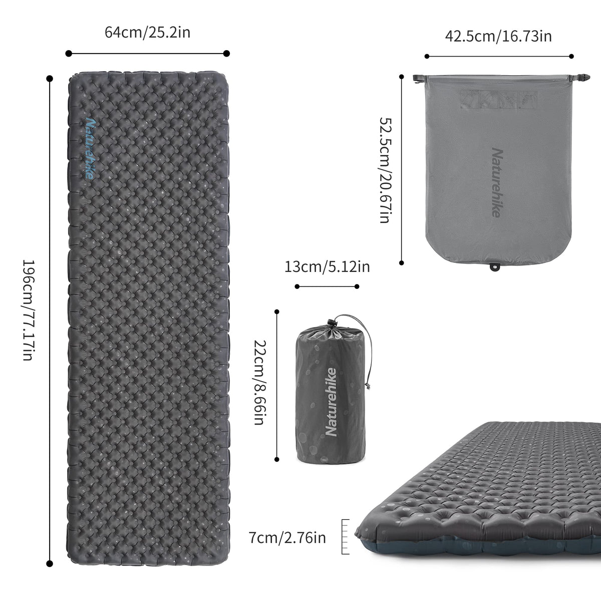 Naturehike 1.26LB Ultralight Self Inflating Sleeping Pad, Patchworkable Sleeping