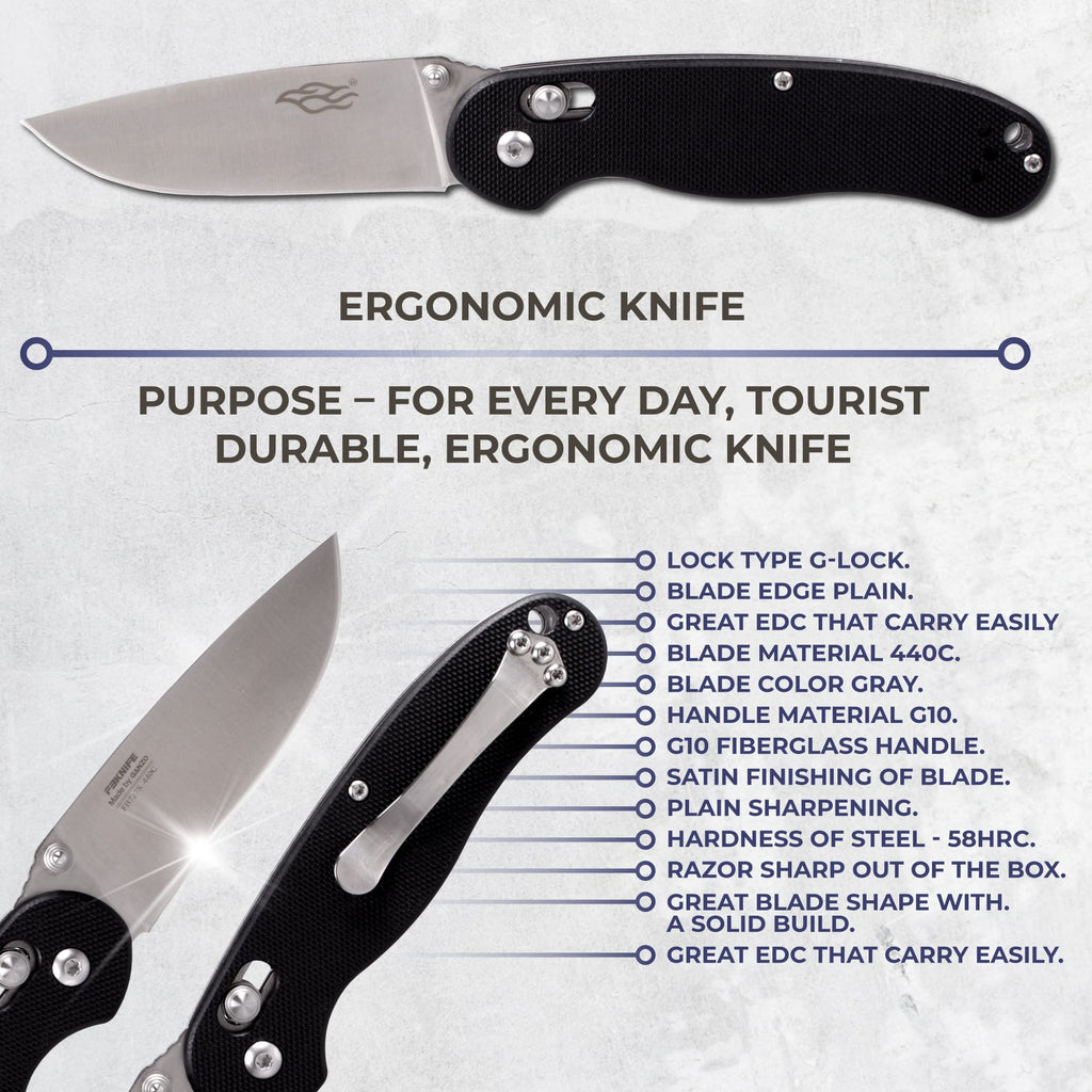 Firebird GANZO FB727S-BK Folding Pocket Knife 440C Stainless, view 6