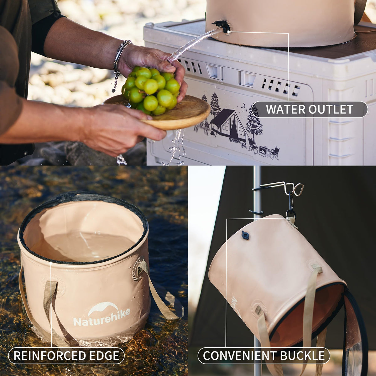 Naturehike 20L Multipurpose Collapsible Bucket, Folding Bucket Wash Basin with L