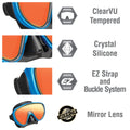 TUSA Sport Adult Serene Mask and Snorkel Combo, Black/Fishtail Blue Mirrored Len