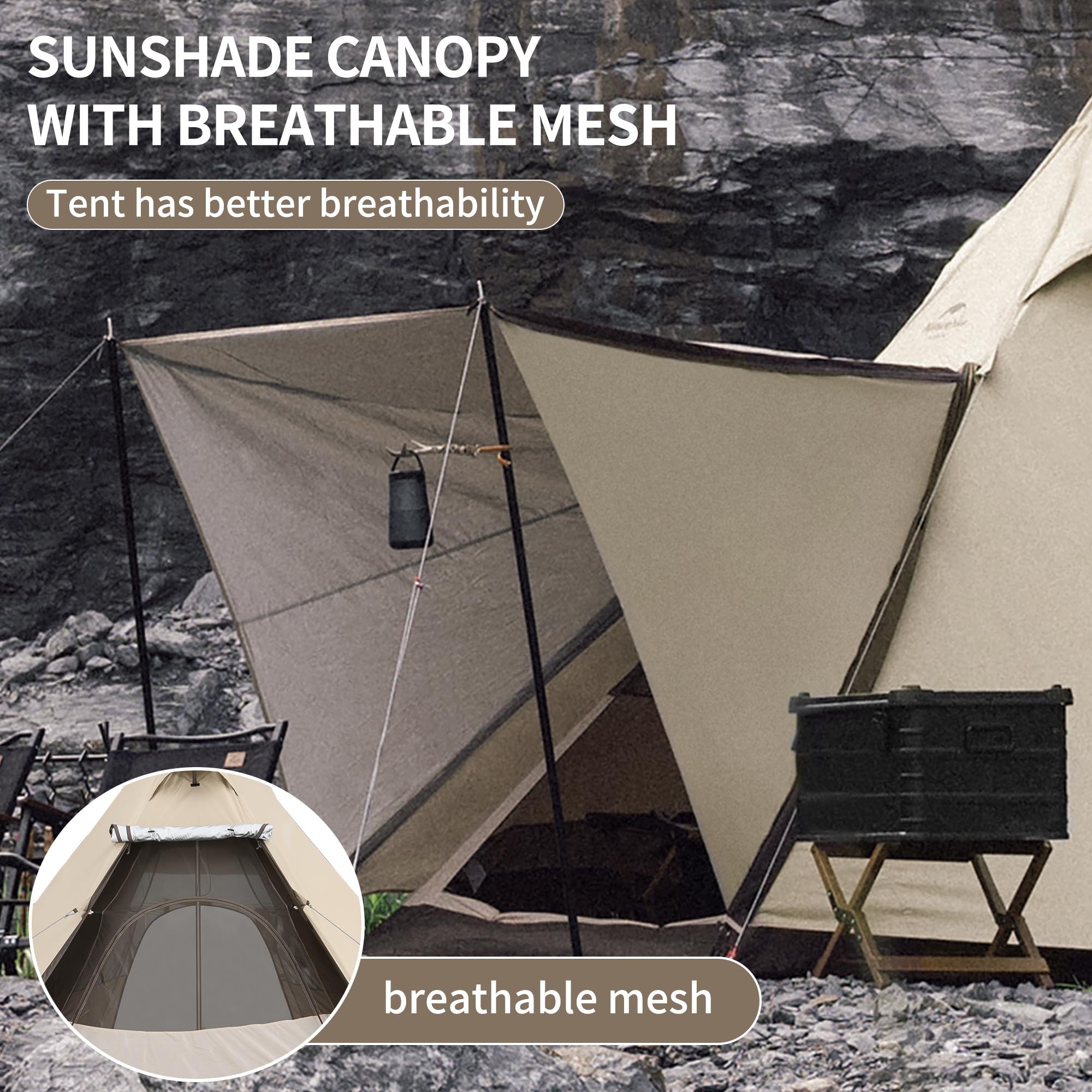Naturehike Ranch 4 Person Teepee Tent, 4 Season Tent with Snow Skirt, Waterproof