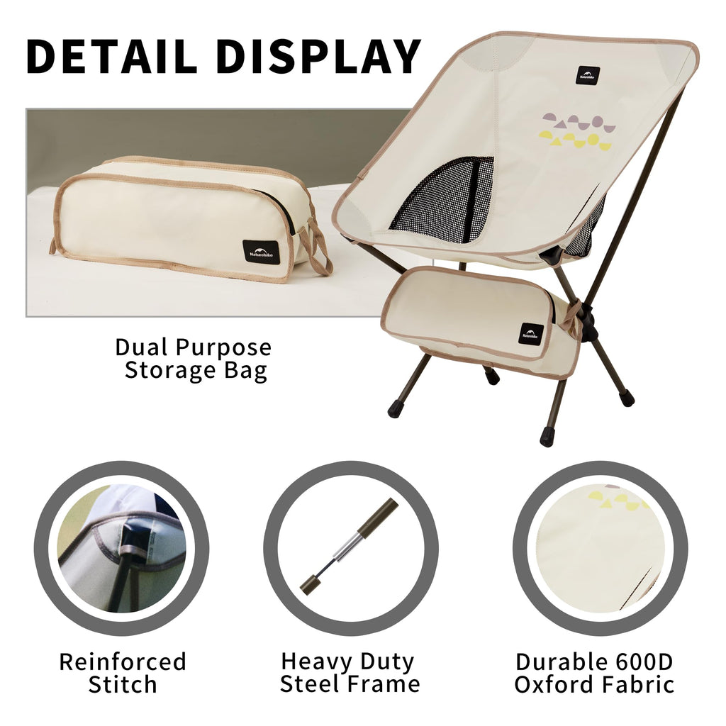Naturehike Portable Camping Chair, Compact Backpacking Chair with Storage Bag, S, view 3