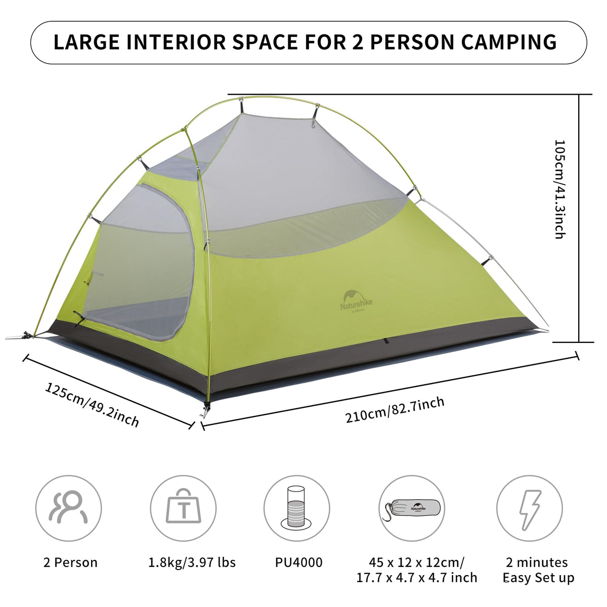 Naturehike Cloud-Up 2 Person Tent Lightweight Backpacking Tent with Footprint -