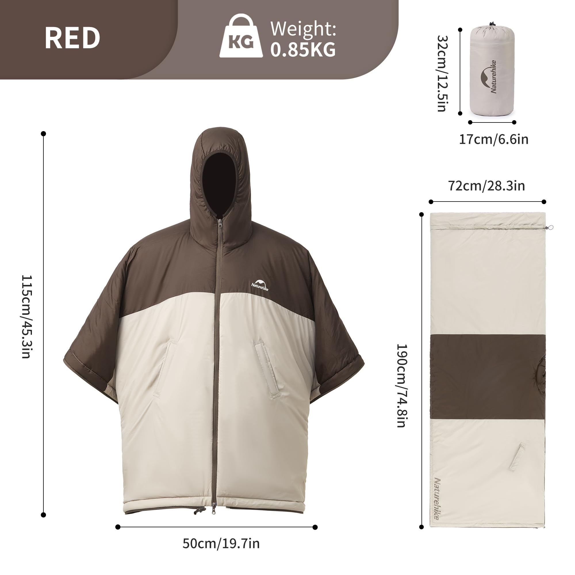Naturehike Wearable Hooded Poncho Sleeping Bags with Teflon Fabric and Imitation