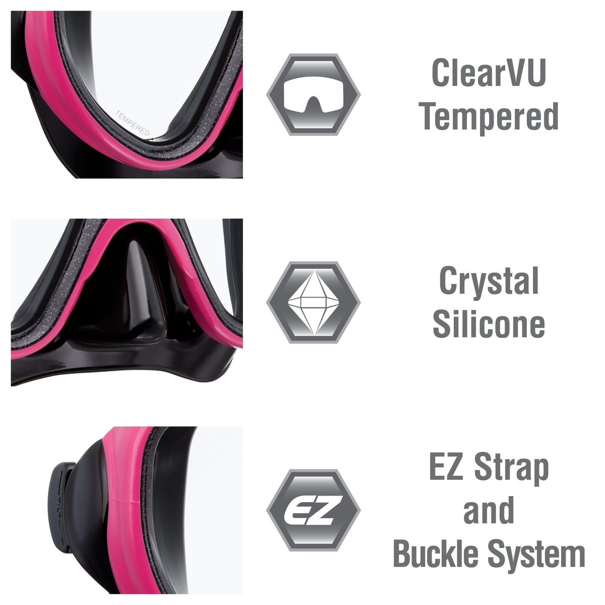 TUSA Sport Adult Serene Mask and Snorkel Combo, Black/Hot Pink,UC-1625PQB-HP
