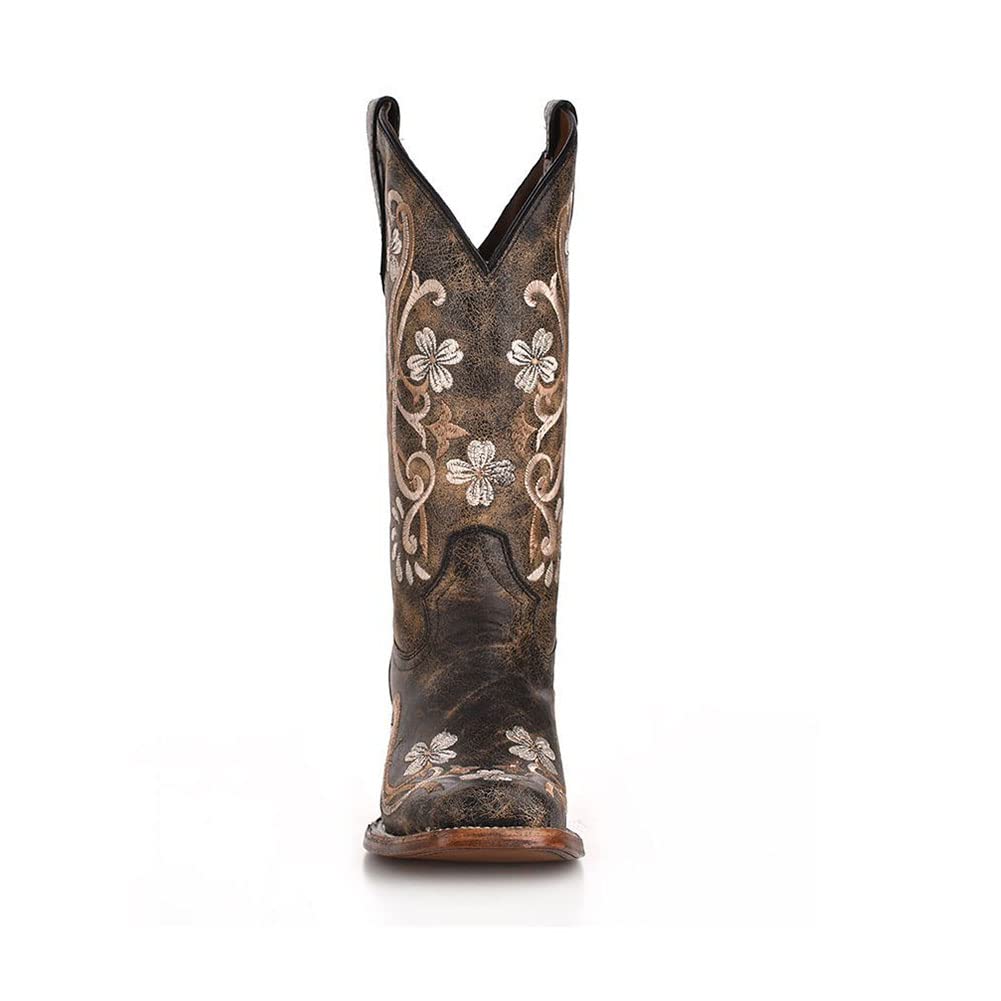 CORRAL Women's Floral Embroidery Cushioned Pull-On Square Toe Leather Western Co