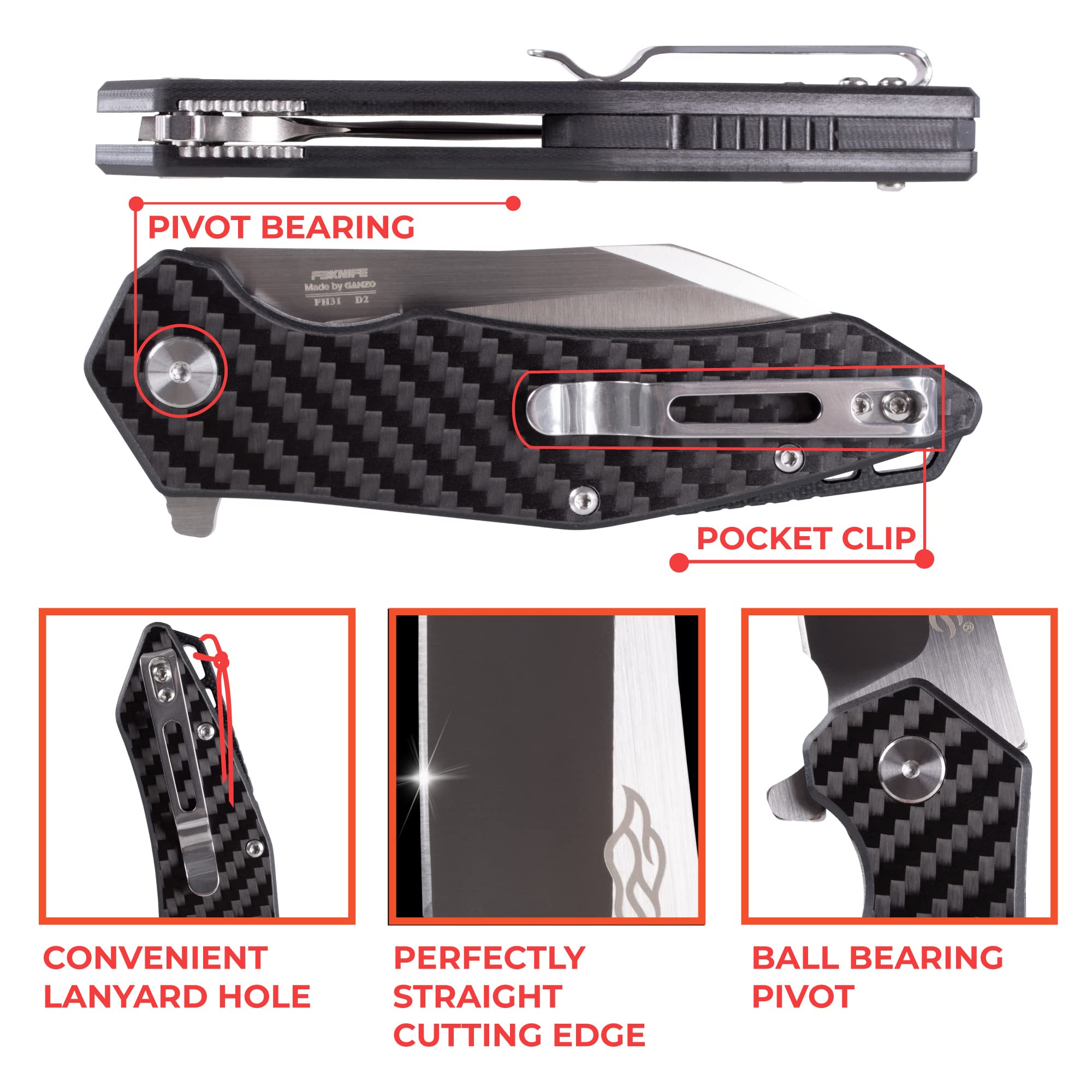 Firebird GANZO FH31 Pocket Folding Knife Wharncliffe D2