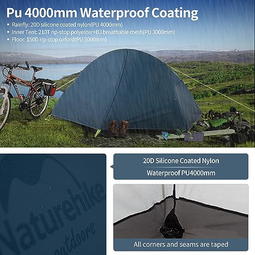 Naturehike Bikepacking 1 Person Tent, Waterproof Easy Set up Free Standing Singl