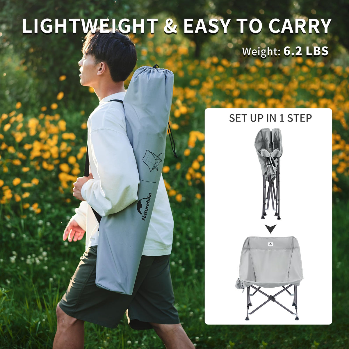 Naturehike Folding Camping Chair, 310lbs Capacity, Oversize Heavy Duty Lawn Chai