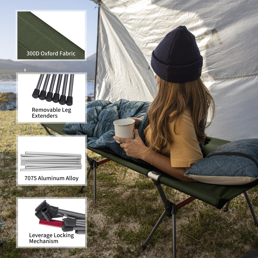 Naturehike ArmyWild Folding Camping Cot, Height Adjustable Ultralight Backpackin, view 2