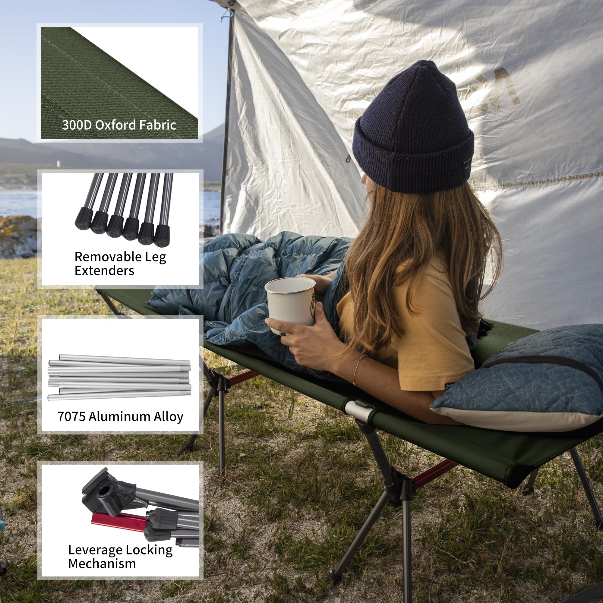 Naturehike ArmyWild Folding Camping Cot, Height Adjustable Ultralight Backpackin