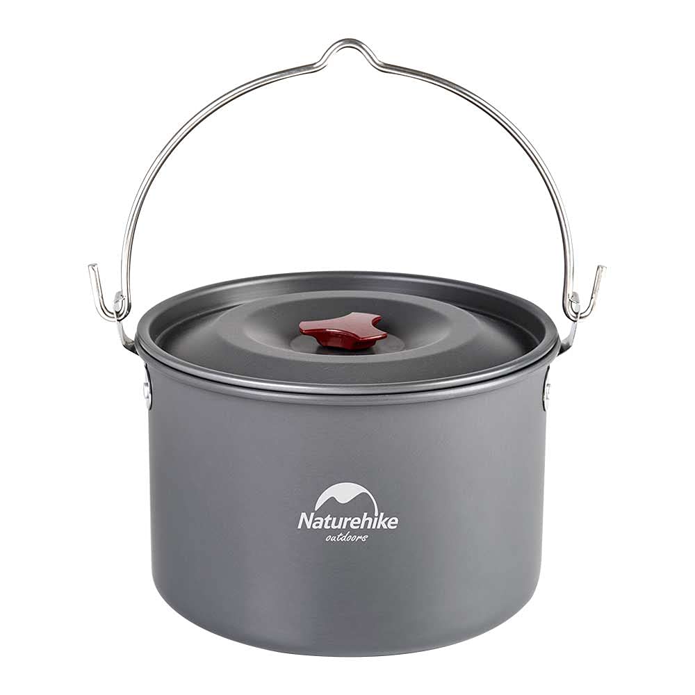 Naturehike 4-6 Person Aluminum Hanging Pot, Portable Camping Pot with Lid, 4.2 Q