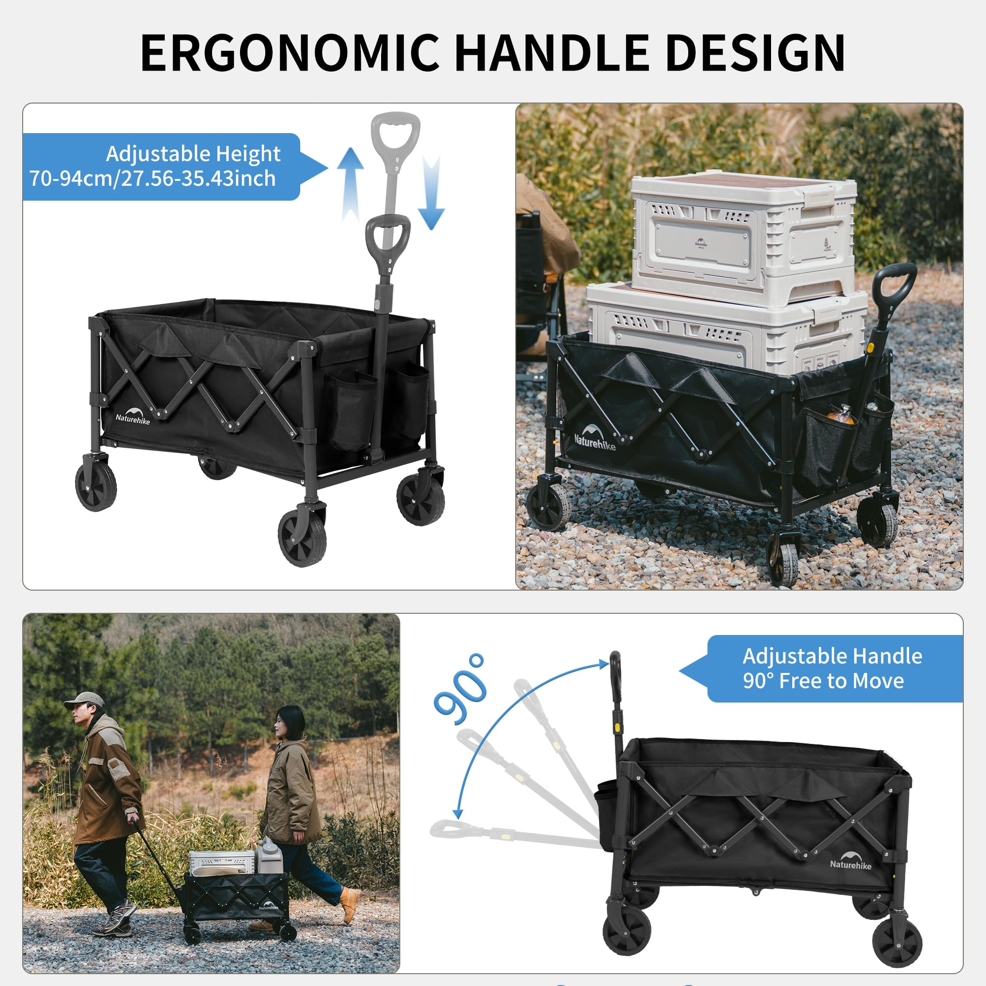 Naturehike Collapsible Folding Wagon, 110L Outdoor Foldable Utility Cart with Cu